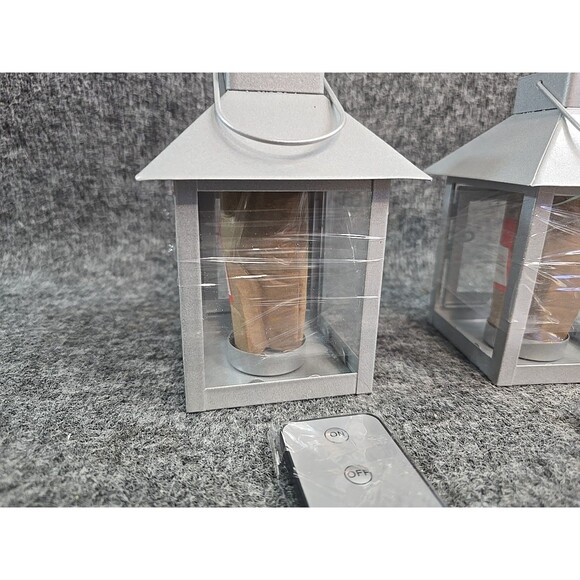 Luminara Set Of 2 Gray Mini Lanterns With Remote & Flameless Candles #3 - Picture 4 of 8